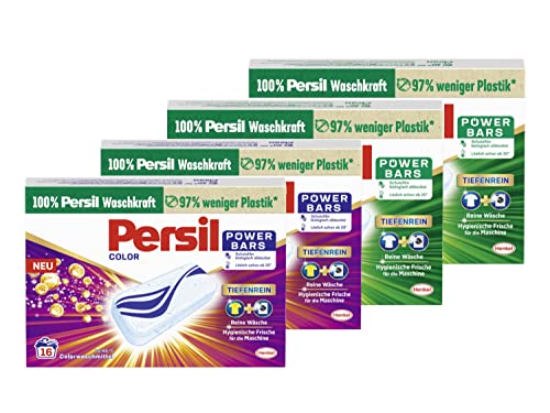 2x Persil Power Bars Color Waschmittel (16 Waschladungen), vordosiertes Buntwaschmittel & 2x Persil Power Bars Universal Waschmittel (16 Waschladungen), vordosiertes Vollwaschmittel