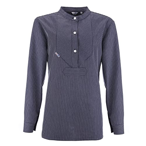 modAS Damen Fischerhemd mit optimierter Schnittführung für Damen - Hemd im traditionellen Finkenwerder-Stil in Blau mit schmalen Streifen Größe 44
