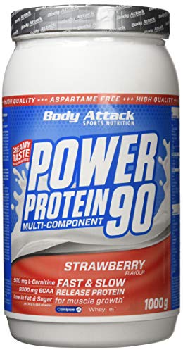 Body Attack Power Protein 90 - Low Fat - 85% Eiweiß - 500mg L-Carnitine (Strawberry Cream, 1 kg)