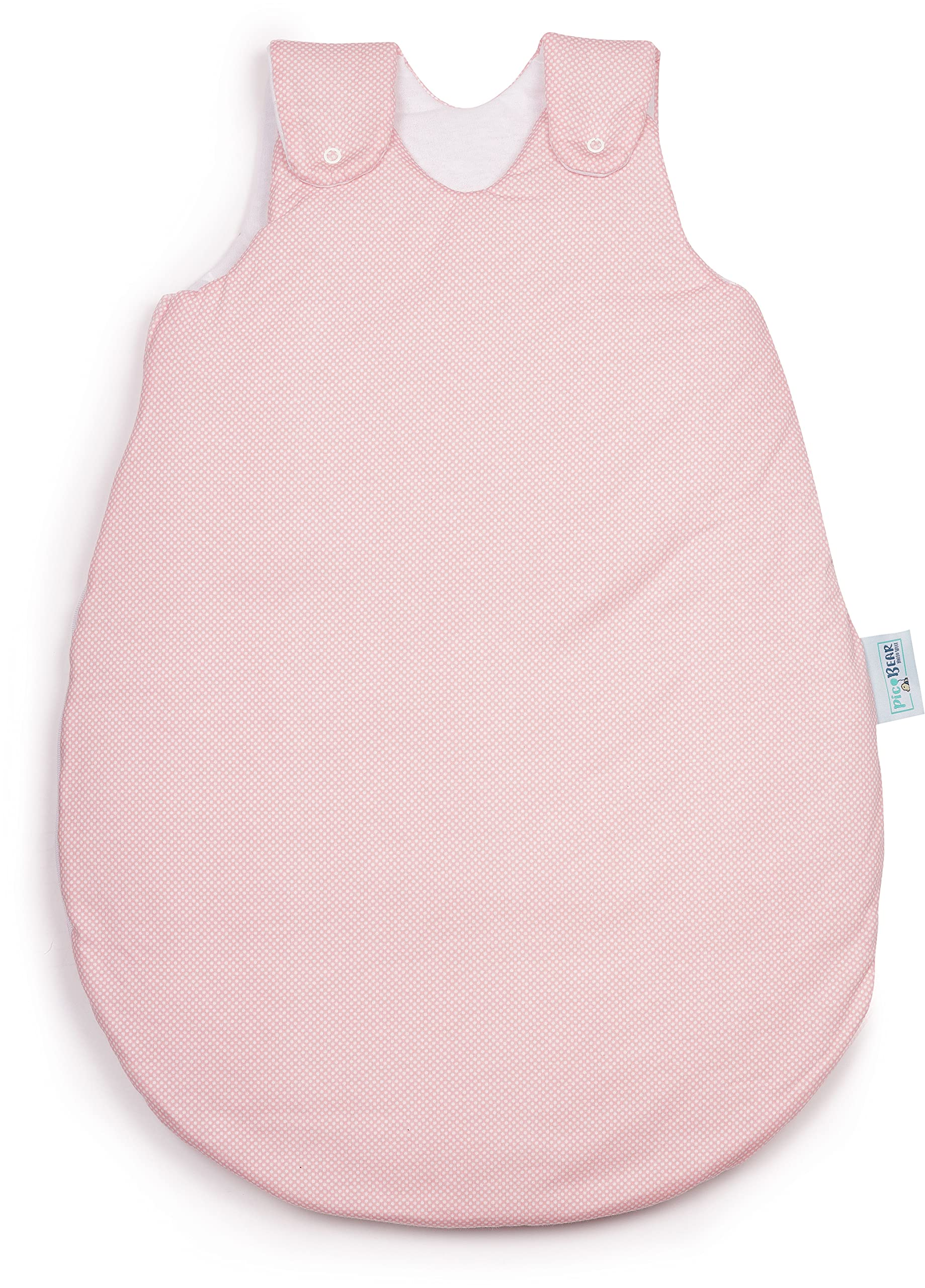 pic Bear Premium Babyschlafsack aus Jersey-Baumwolle – Atmungsaktiv, Mitwachsend und für Ganzjahres-Nutzung mit verstellbaren Größen 62/68 Spots flamingo