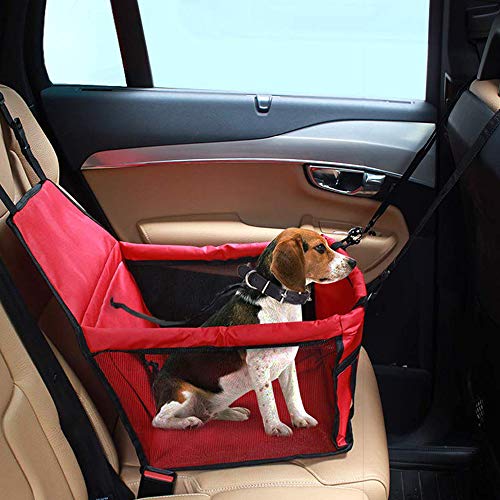 IvyLife Auto-Hundesitz für Kleine Hunde oder Katzen Transporttasche verstellbar aus Oxford-Stoff Wasserdicht Atmungsaktiv Haustier Sicherheit Auto Sitz Doppelt Schicht Verdickt Haustier (Rot)