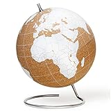 SUCK UK - Großer weißer Desktop Kork-Globus | Reißzwecken enthalten | Weltkarte | Reisezubehör | Zur Dokumentation von Abenteuern & Erinnerungen