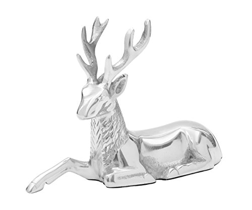 Brillibrum Dekofigur Hirsch Figur Rentier Metall Silber Weihnachts-Dekoration REH Statue Skulptur Garten Liegend Stehend Wild Weihnachts-Figur (Hirsch - Liegend)