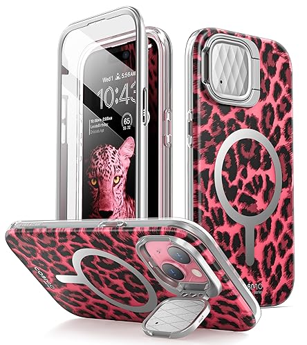 i-blason Cosmo kompatibel mit iPhone 15-14-13 Mag Case mit Screen Protector - Rosa Leopard