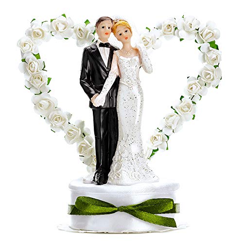 DekoHaus Tortenfigur Brautpaar- Herz aus weißen Blumen 16 cm Tortenaufsatz Tortendeko Hochzeit PMF44-008