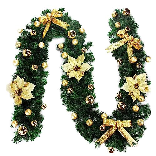 jumbans 1 Stück 9 Fuß Girlande Weihnachtsdekoration Künstlicher Kranz mit Beeren und Tannenzapfen für die Haustür Grün + Gelb