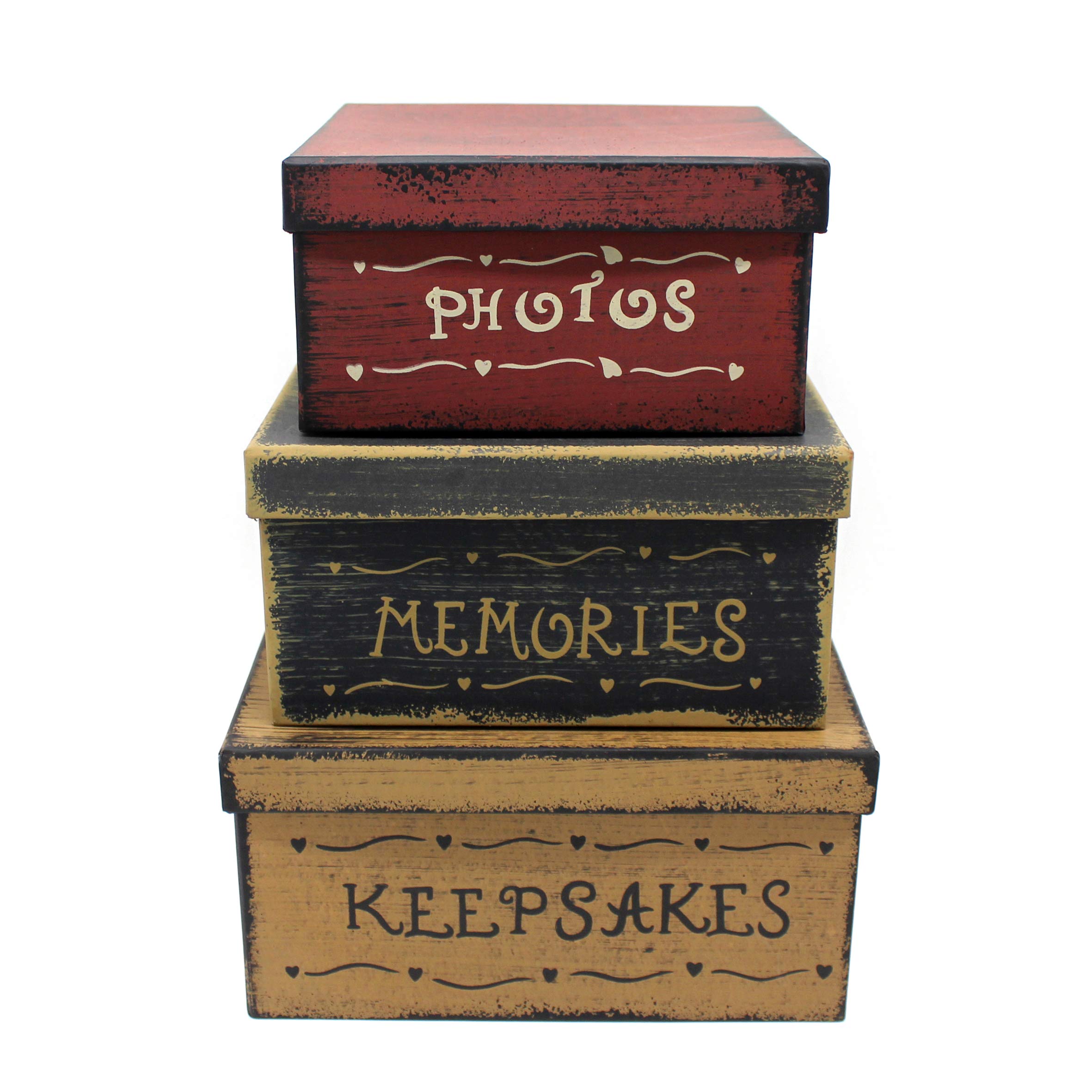 CVHOMEDECO. Primitive Vintage Square Fotos, Erinnerungen, Andenken Karton Nistkästen, groß 22,8 x 22,8 x 11,4 cm. 3er-Set.
