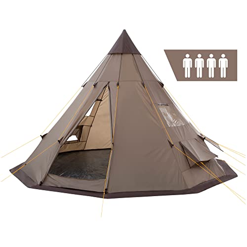 CampFeuer Tipi Zelt Spirit für 4 Personen | Firstzelt | 3.000 mm Wassersäule | Indianerzelt für Camping, Wandern | Pyramidenzelt (braun)