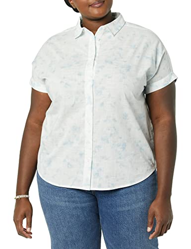 Goodthreads Damen Kurzärmeliges Blusenhemd aus Gewaschener Baumwolle, Elfenbein Purpur Aquarell, XS
