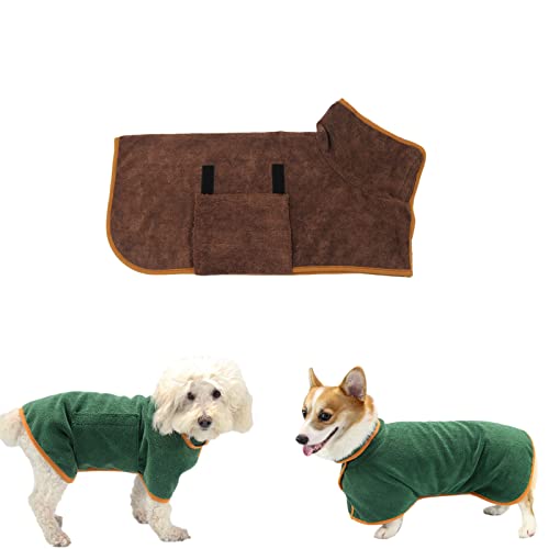 Super Absorbent Pet Bathrobe - Dog Bathrobe, Pet Quick Drying Moisture Absorbing with Adjustable Collar and Waist (Large,B-Brown)