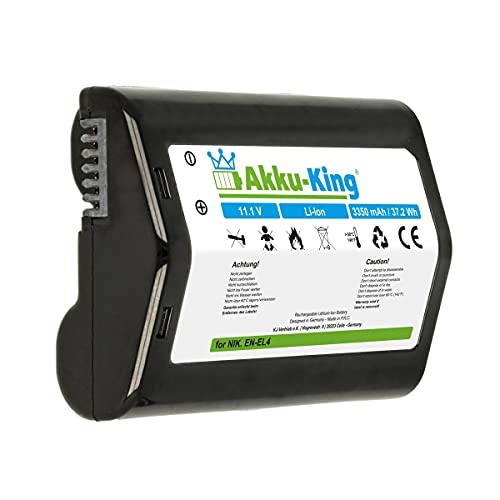 Akku-King Akku kompatibel mit Nikon EN-EL4, EN-EL4a, EN-EL4e - Li-Ion 3350mAh - für D2H, D2HS, D2X, D2Xs, D3, D3S, D3X, F6