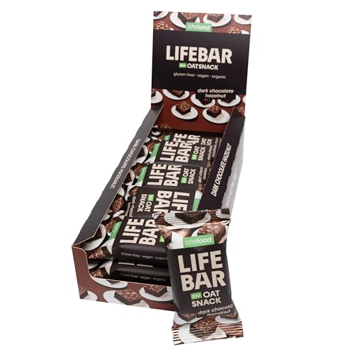 Lifefood Lifebar Haferriegel, Hafer Riegel, Haferflocken Riegel, Hafer Snack BIO Vegan Lactosefrei Glutenfrei - 15er Pack (15 x 40 g) (Dunkle Schokolade Haselnuss)