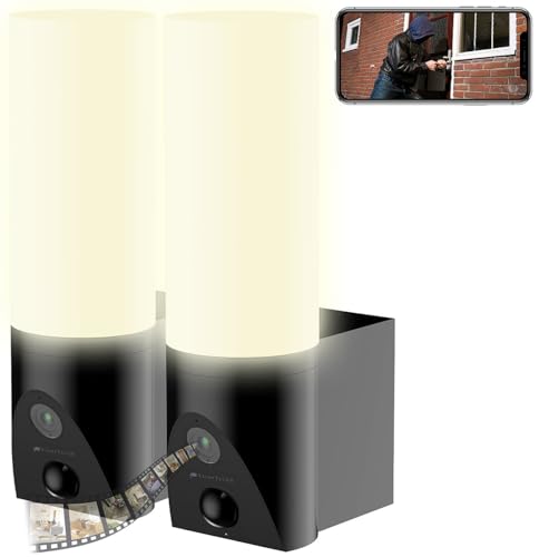 VisorTech Outdoor-Kamera WiFi: 2er-Set LED-Außenwandleuchten & WLAN-2K-Kamera, PIR, Nachtsicht, App (IP-Überwachungskameras außen, IP-Kamera WiFi)