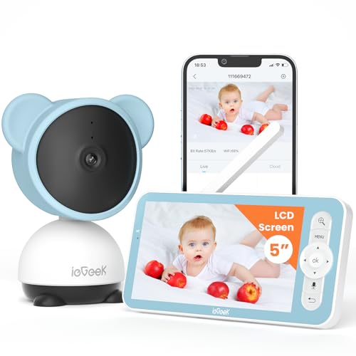 ieGeek Babyphone mit Kamera App, [5 Zoll/1080P] WLAN Video babyfon PTZ 355° Zonenalarme, 4×Zoom, IR-Nachtsicht, Automatische Verfolgung, Bewegungs/Geräuscherkennung, unterstützt App Steuerung