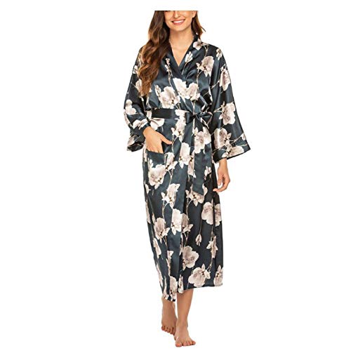 Damen Morgenmantel Seide Robe V-Ausschnitt Kimono Lose Nachtwäsche Drucken Bademantel Nachtwäsche Damen Hausmantel Roben Nachthemd 004-XXL