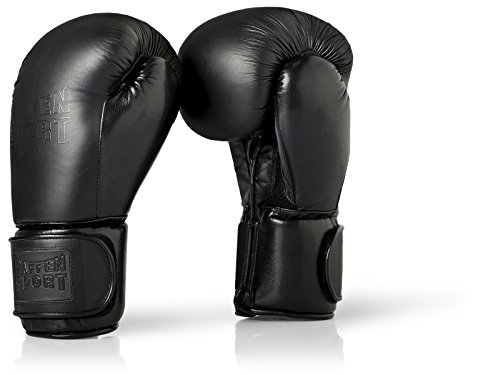 PAFFEN SPORT Black Logo Echtleder-Boxhandschuhe für das Sparring und Training – schwarz – 12UZ