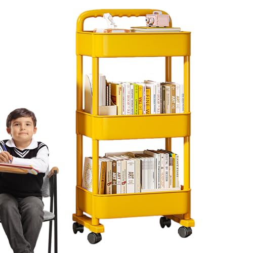 Huaxingda Mobiler Bücherwagen | Beweglicher Bücherregalwagen | Beweglicher rollender Büropapier-Organizer mit Rollen für Schlafzimmer, Wohnzimmer, Waschküche, Küche