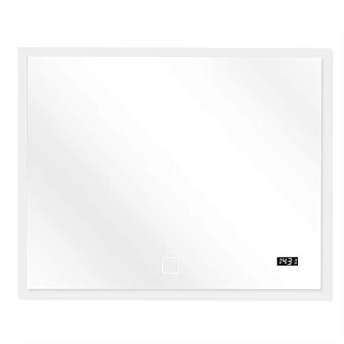 Jago Badspiegel mit LED Beleuchtung - EEK A++, Touchschalter, Dimmbar 2in1 Kaltweiß auf Warmweiß Einstellbar, Digitaluhr - Badezimmerspiegel, Wandspiegel, LED Spiegel