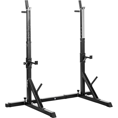 Movit® Squat Rack Basic mit Dip-Station, Höhe und Breite verstellbar, Langhantel-Ablage Hantel-Ständer Heim-Trainingsgerät Home-Gym, schwarz