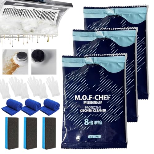 Mochef Cleaning Powder, Mof Chef Cleaner Powder, Mof Chef Cleaning Powder, Mo Chef Powder Cleaner for Effective Grease Removal and Stain Elimination (3 Pcs,50g)