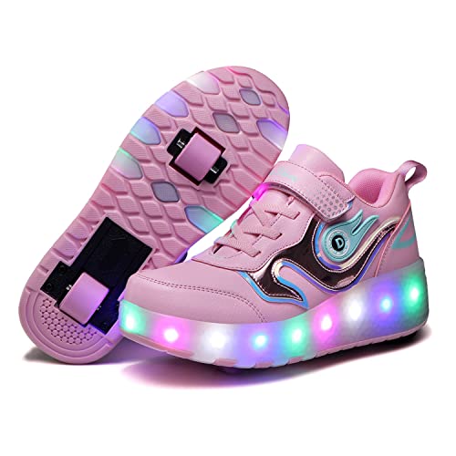 Mädchen Jungen LED Rollschuhe Kinder 7 Farben Lichter Leuchtend Schuhe mit Rollen USB Aufladbare Blinken Rollenschuhe Outdoor Gymnastik Doppelräder Skateboard Sneaker