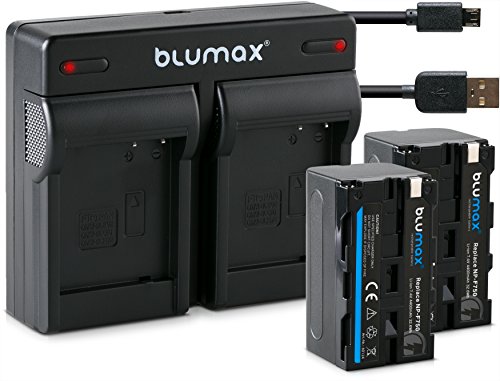 2X Blumax Akku für Sony NP-F750 / F550 / F970 / F960-4400mAh + Mini Dual-Ladegerät inkl. Micro USB-Kabel