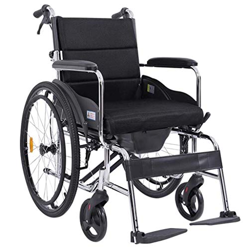 Faltbarer manueller Rollstuhl, selbstfahrend mit Doppelbremse, verstellbares Fußpedal, Schieberoller für Behinderte/ältere Menschen (Color : Black)