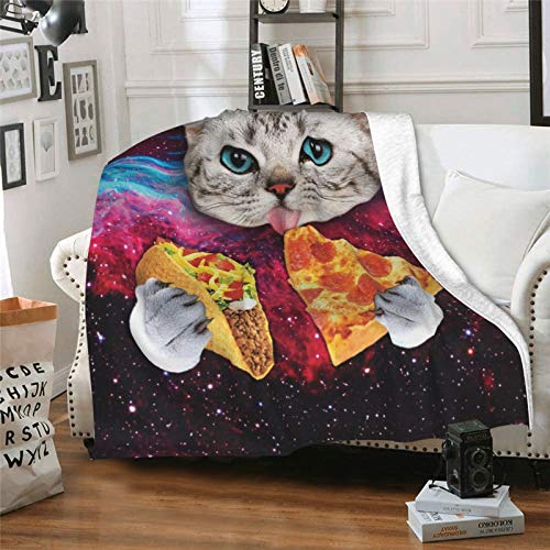 Hdadwy Lustige süße Galaxy Cat Pizza Decke für Erwachsene Kinder, leichte weiche Flanell Fleece Decke für Bett Couch Sofa Stuhl Büro 80 "x 60"