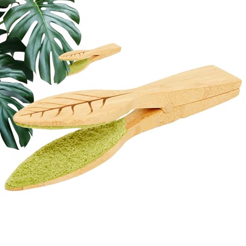 Generic Leaf Cleaning Tongs | Plant Leaf Lint Cleaner,Leaf-Shaped Cleaning Supplies,Leaf Cleaning Brush with Bambooo Handle and Microfiber Cloth,Perfect Plant Cleaning Tongs for Indoor Outdoor Plants