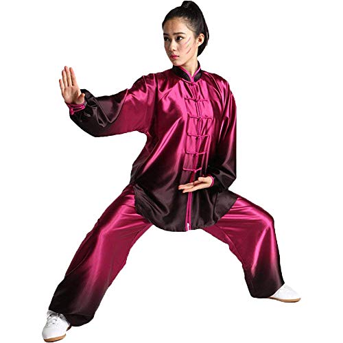 G-LIKE Tai-Chi Uniform Damen Anzug - Chinesische Kampfkunst Taiji Wushu Wing Chun Shaolin Kung Fu Training Kleidung Farbverlauf Farbübergang Lange Ärmel Set (Schwarz&Rot, L)