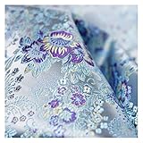 JIXITA Seidenstoff Blau Brokatstoff Satinstoff 75cm Breite Blumen Bestickter Kleiderstoff zum Nähen, Kostüm, Taschen, Dekorationen, Kissen, Tischdecke(Size:2m,Color:hellblau)