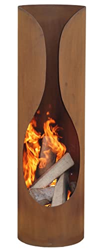 Yerd Gartenkamin Feuerkorb Masaya in Edelrost 120 x Ø 35 cm Stahl, FireView-Konzept, feuerresistent, rostfrei, extra robust rostfrei
