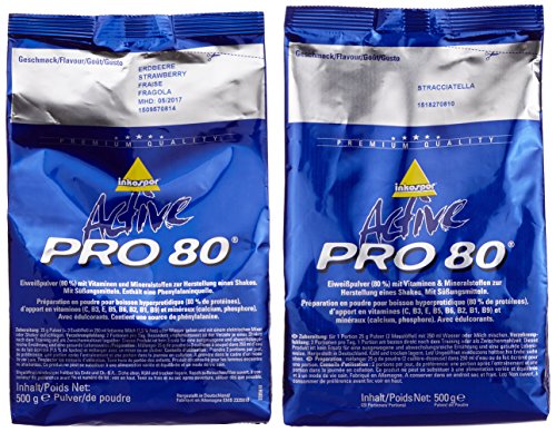 Inkospor Active Proteinshake Pro 80 Beutel 2er Mix Pack (2 x 500 g) Erdbeere/Stracciatella, 1er Pack (1 x 1 kg)