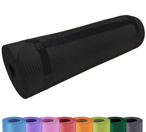 Deluxe Yogamatte Rutschfest und Gepolstert Tragegurt extra dick 15mm - Premium Gymnastikmatte mit Tragegrif für Zuhause und Draußen - auch als Isomatte oder Campingmatte 180 x 60,5 (schwarz)