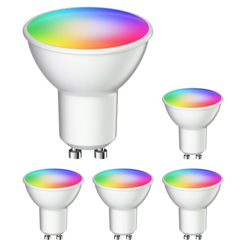 ledscom.de GU10 LED RGB Leuchtmittel, PAR16, warmweiß - weiß (2900-6200K), 5,5W, 473lm, 103°, Smart Home, WLAN, Alexa, matt, 5 Stk.