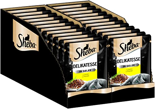 Sheba Delikatesse in Gelee – Hochwertiges Katzen Nassfutter mit feiner Huhn – Im praktischen Portionsbeutel – 24 x 85g Alleinfuttermittel
