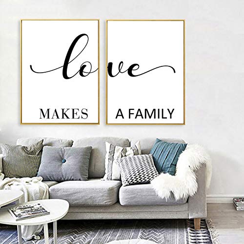 Love Makes Family Zitat Leinwand Gemälde Schwarz Weiß Drucke Und Poster Wandkunst Bilder für Wohnzimmer Wohnkultur 50x70cm-2Pieces Frameless
