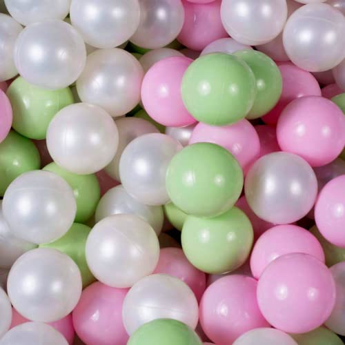 MEOWBABY 500 ∅ 7Cm Kinder Bälle Spielbälle Für Bällebad Baby Plastikbälle Made In EU Perlweiß/Pastellrosa/Hellgrün