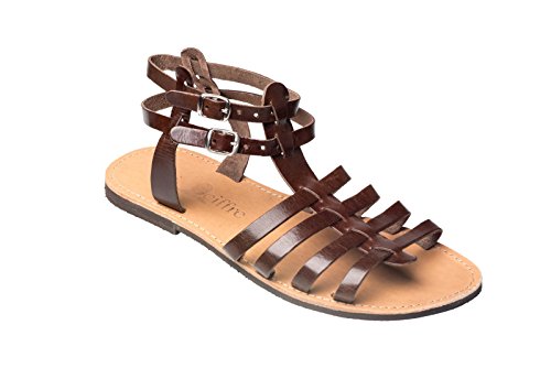 Römer Damen Sandalen Echt Leder Römersandale Sandaletten Kreta Riemchen Braun 36