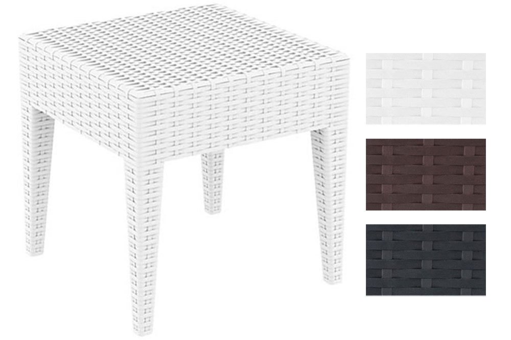 CLP Gartentisch Miami aus Polyrattan I Beistelltisch aus hochwertigem Kunststoffgeflecht I Stapelbarer Tisch in Rattan-Optik I In verschiedenen, Farbe:weiß, Größe:45 x 45 cm