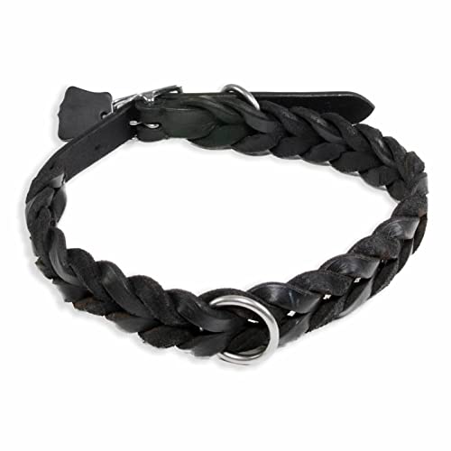 Monkimau Halsband Hund echt Leder Hunde Halsbänder schwarz geflochten Lederhalsband verstellbar Dog Collar Hundehalsband (L: 30mm x 65cm)