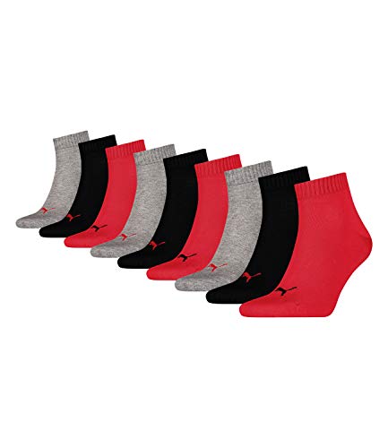 PUMA Unisex Plain 3P Quarter Socke, Mehrfarbig (Black/Red), 47-49
