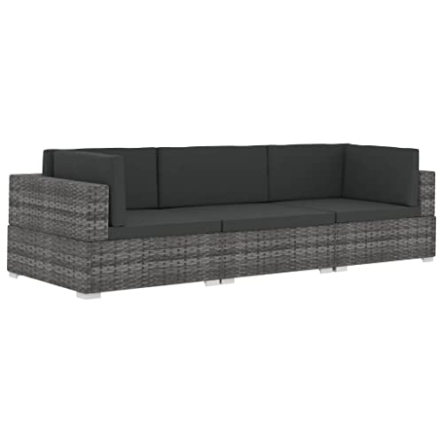 vidaXL Garten Sofagarnitur 3-TLG. mit Auflagen 3er Sofa Couch Lounge Gartensofa Gartenmöbel Sitzgruppe Rattansofa Poly Rattan Grau