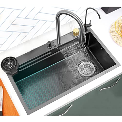 Küchenspüle, Edelstahl Nano Raindance Wasserfall Spüle 304, Home Sink Gemüse Becken Einzelspüle, Drop-In Oder Undermount Installation (S : 60x45cm)