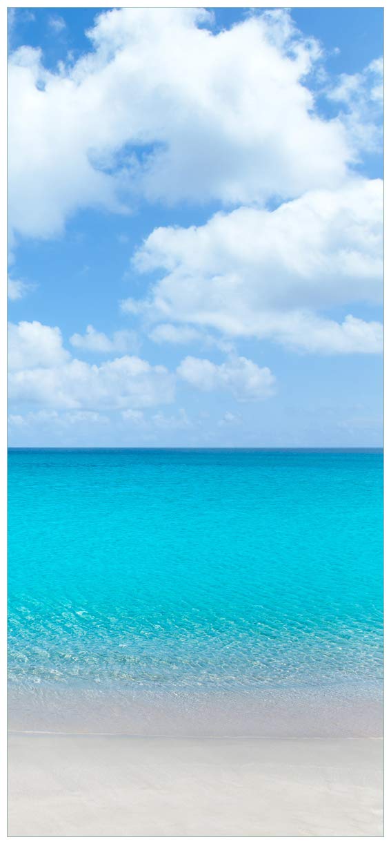 Wallario Selbstklebende Türtapete Sandstrand und blaues Meer - Türposter 93 x 205 cm Abwischbar, rückstandsfrei zu entfernen