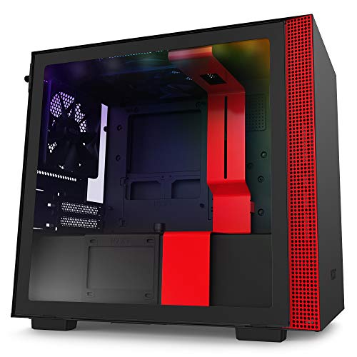 NZXT H210i - Mini-ITX-Gehäuse für Gaming-PCs - Front I/O USB Type-C Port - Tempered Glass-Seitenfenster - management - Für Wasserkühlung nutzbar - Integrierte RGB-Beleuchtung - Schwarz/Rot