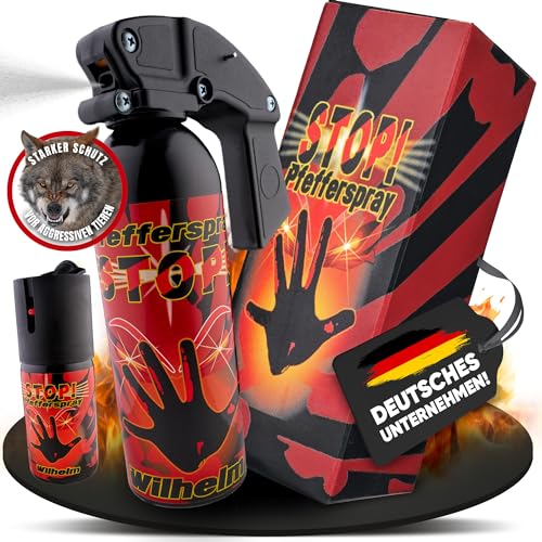 1 x Wilhelm Pfefferspray 470 ml + 40 ml Abwehrspray Selbstverteidigung CS Gas KO Spray hochdosiert (ca. 2 Mio. Scoville) effektives Verteidigungsspray