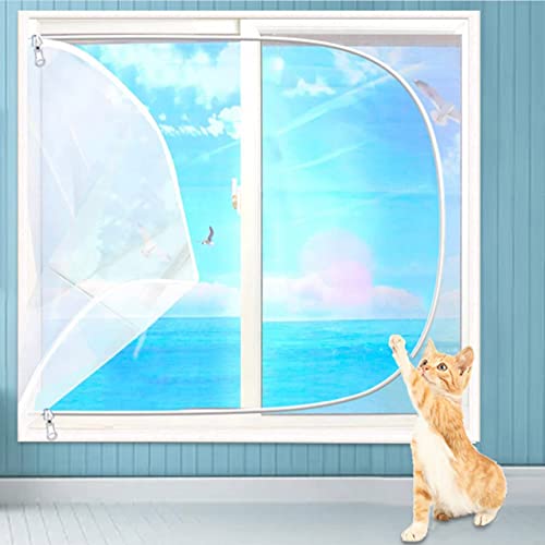 DG Catiee Katzen-Sicherheits-Netz-Fensterschutz, Anti-Mücken-Fliegengitter, Katzen-Balkonnetz, staubdichter Reißverschluss, selbstklebend, wiederverwendbar, 100 x 180 cm, weißes Netz-C)