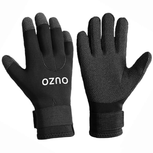 UCK-KIT 3MM/5MM Neopren Neoprenanzug Handschuhe Anti-Rutsch-Warme Tauchhandschuhe Mit Verstellbarem Gurt Für Tauchen Surfen Kajak Schnorcheln,5 mm,M