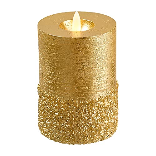Klocke Dekorationsbedarf Edle LED Kerze mit rustikaler Oberfläche - Timer - Echtwachs - Realistisch Flackernd (Gold, Höhe: 11cm - Ø 8cm)